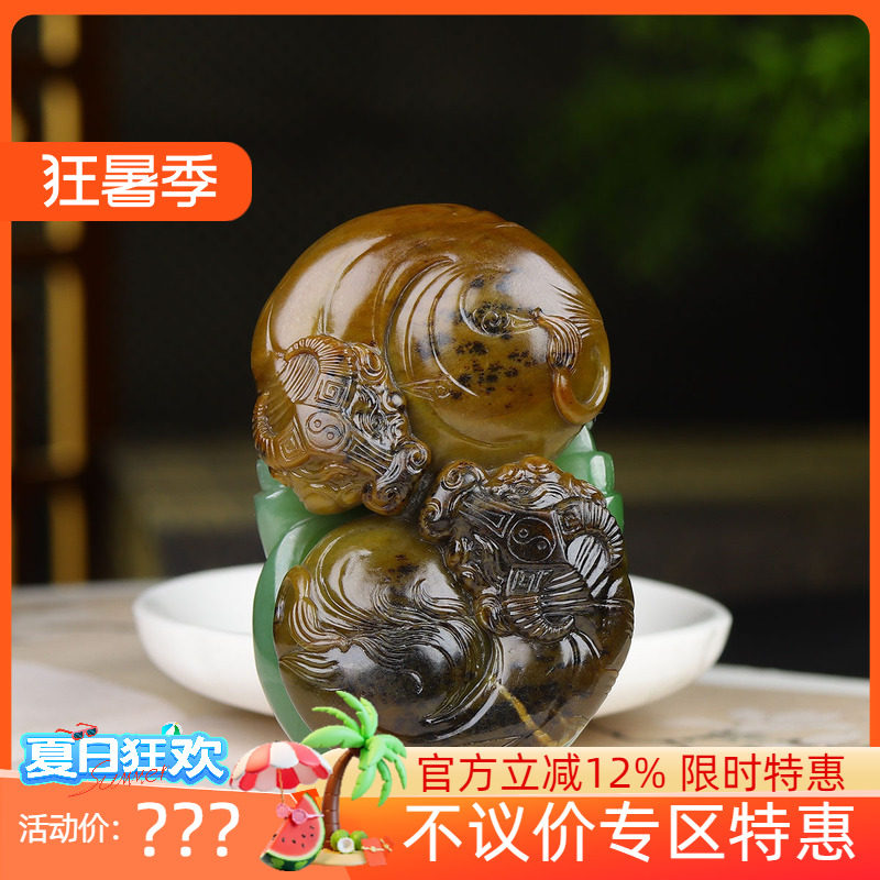 (古晨珠宝)俄罗斯和田玉碧玉牛把件手玩件扭转乾坤148g