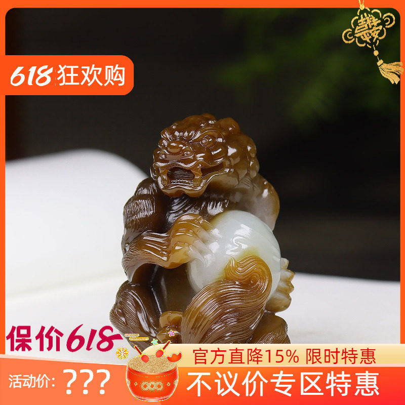 (古晨珠宝)新疆和田玉且末糖白玉狮子把件手玩事事如意 78g