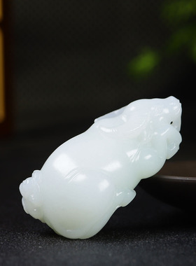 （古晨珠宝）新疆和田玉白玉生肖牛手把件手玩牛气冲天92g