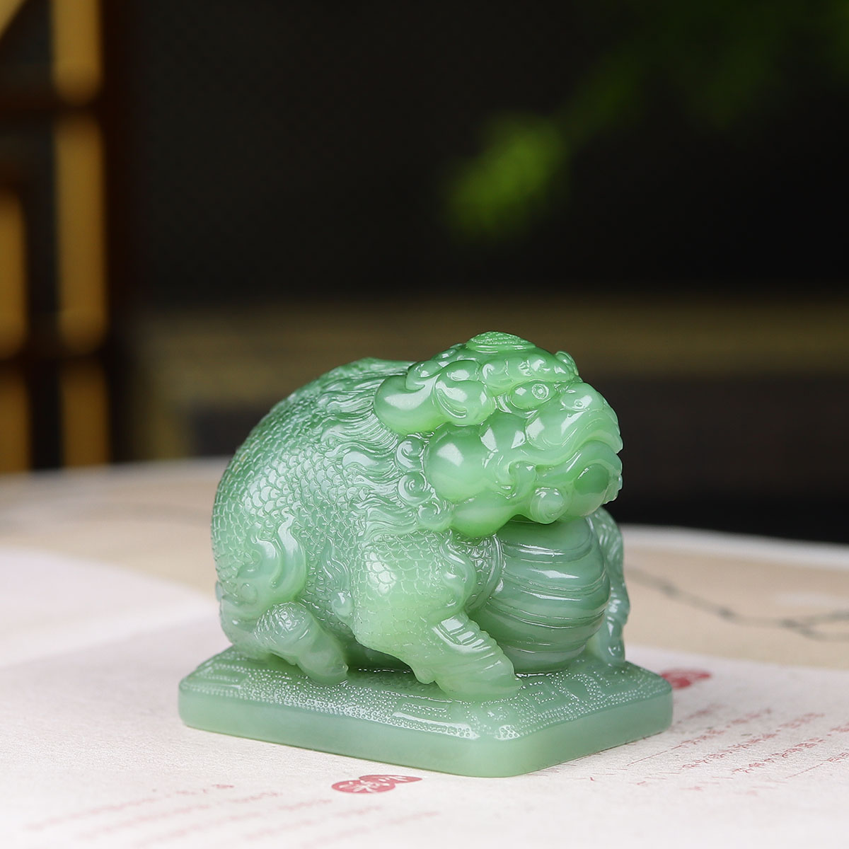 （古晨珠宝）俄罗斯和田玉碧玉貔貅把件手玩瑞兽送福113g