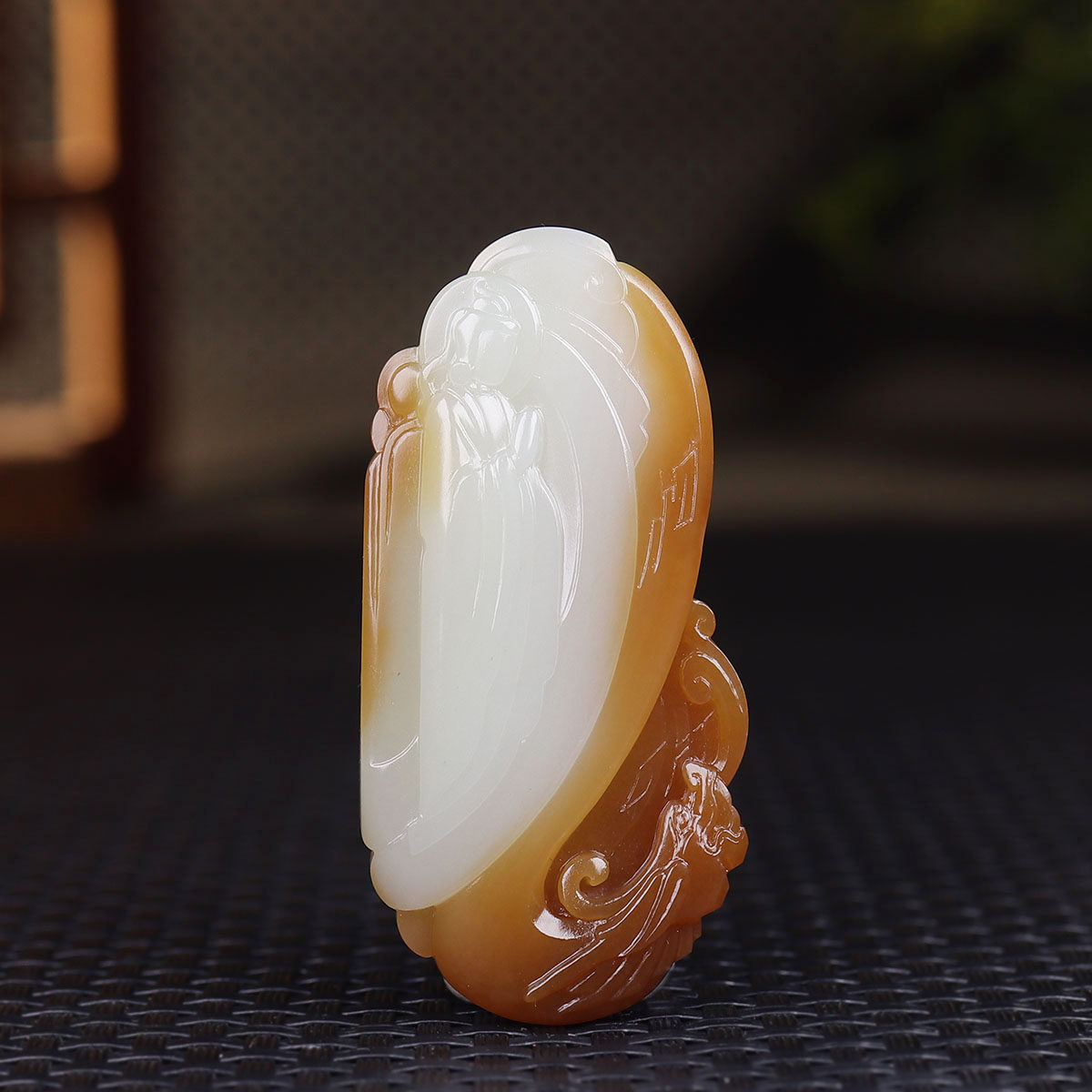 （古晨珠宝）新疆和田玉且末糖白玉佛光普照挂件吊坠把件45g