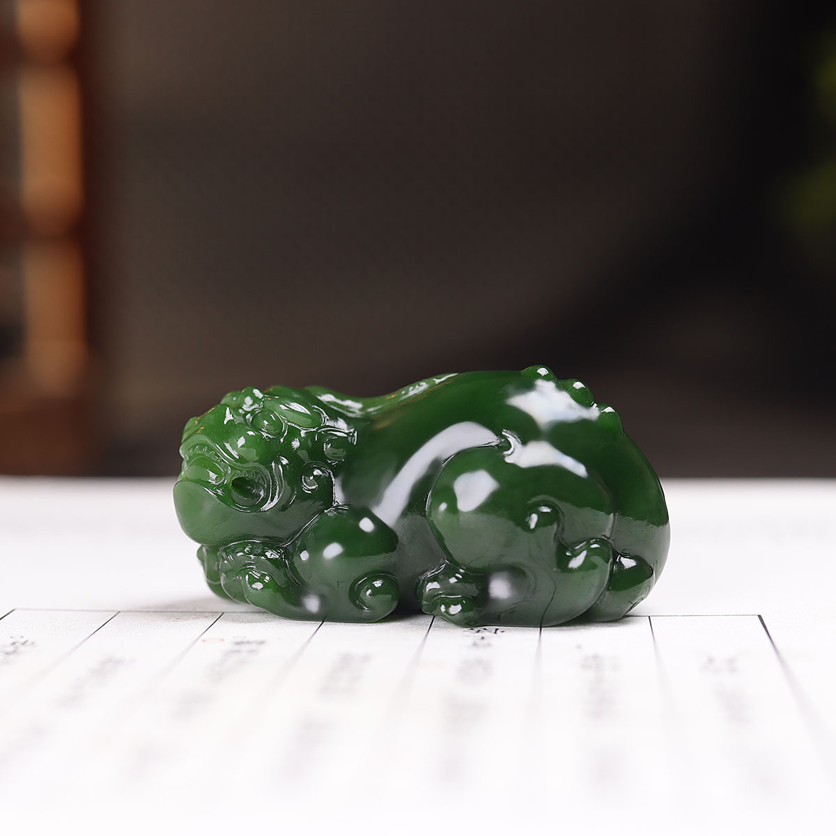 (古晨珠宝) 俄罗斯和田玉老坑菠菜绿碧玉貔貅挂件吊坠玉坠34g