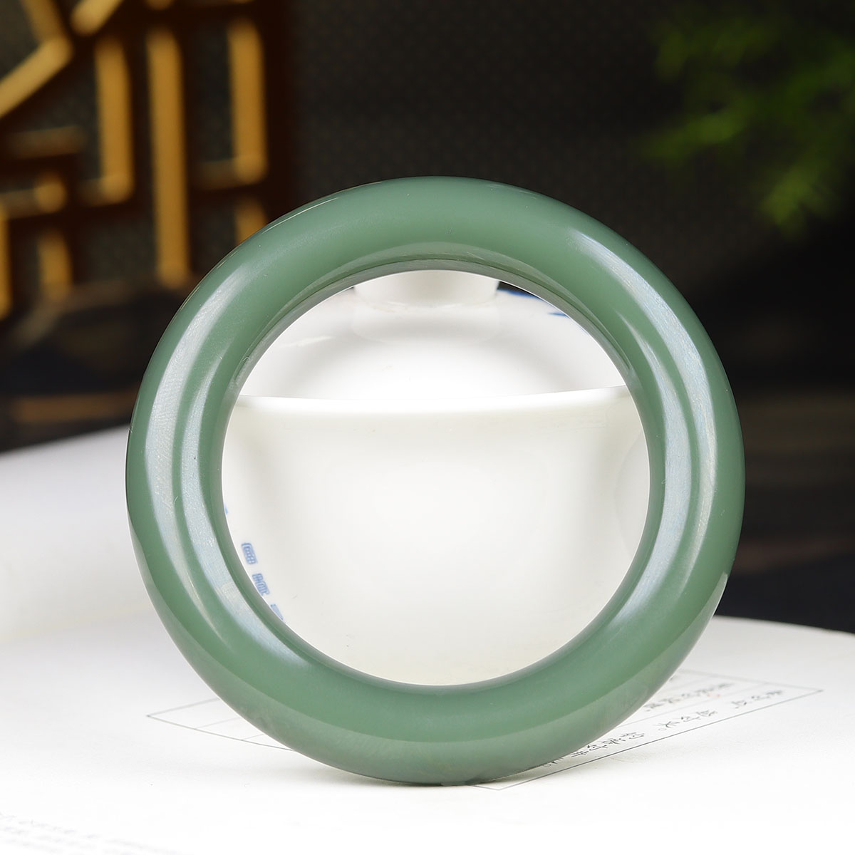 （古晨珠宝）俄罗斯和田玉碧玉圆条手镯玉镯腕间优雅79g56mm
