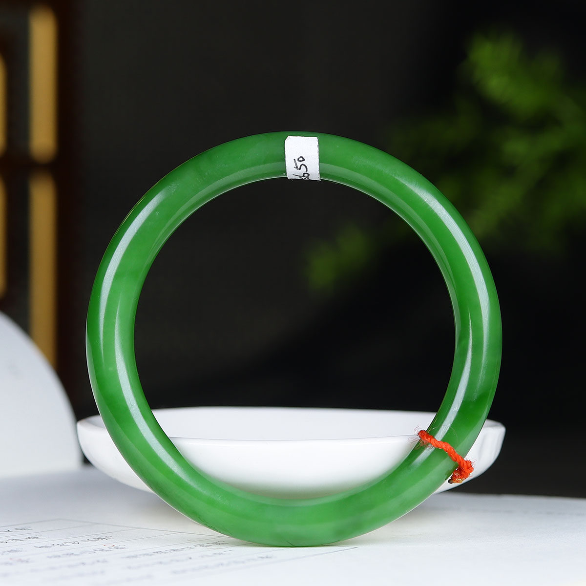 （古晨珠宝）俄罗斯和田玉阳绿碧玉圆条手镯女款玉镯35g56mm