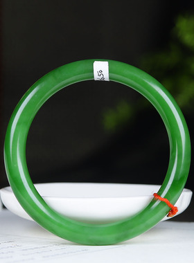 （古晨珠宝）俄罗斯和田玉阳绿碧玉圆条手镯女款玉镯35g56mm