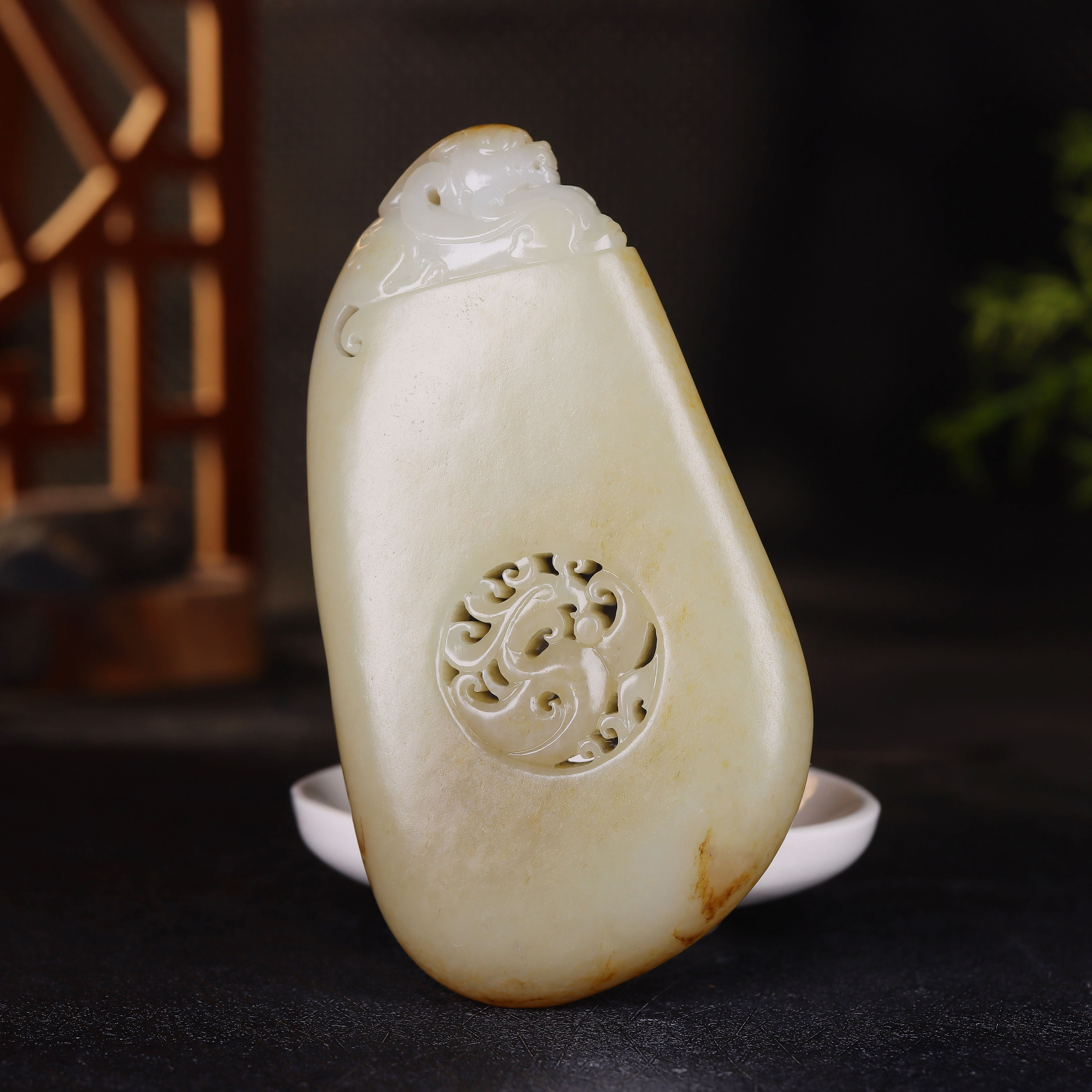(古晨珠宝)新疆和田玉白玉籽料独籽瑞兽手把件手玩瑞兽呈祥 205g