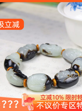（古晨珠宝）新疆和田玉白玉籽料八仙过海手串手链各显神通98g
