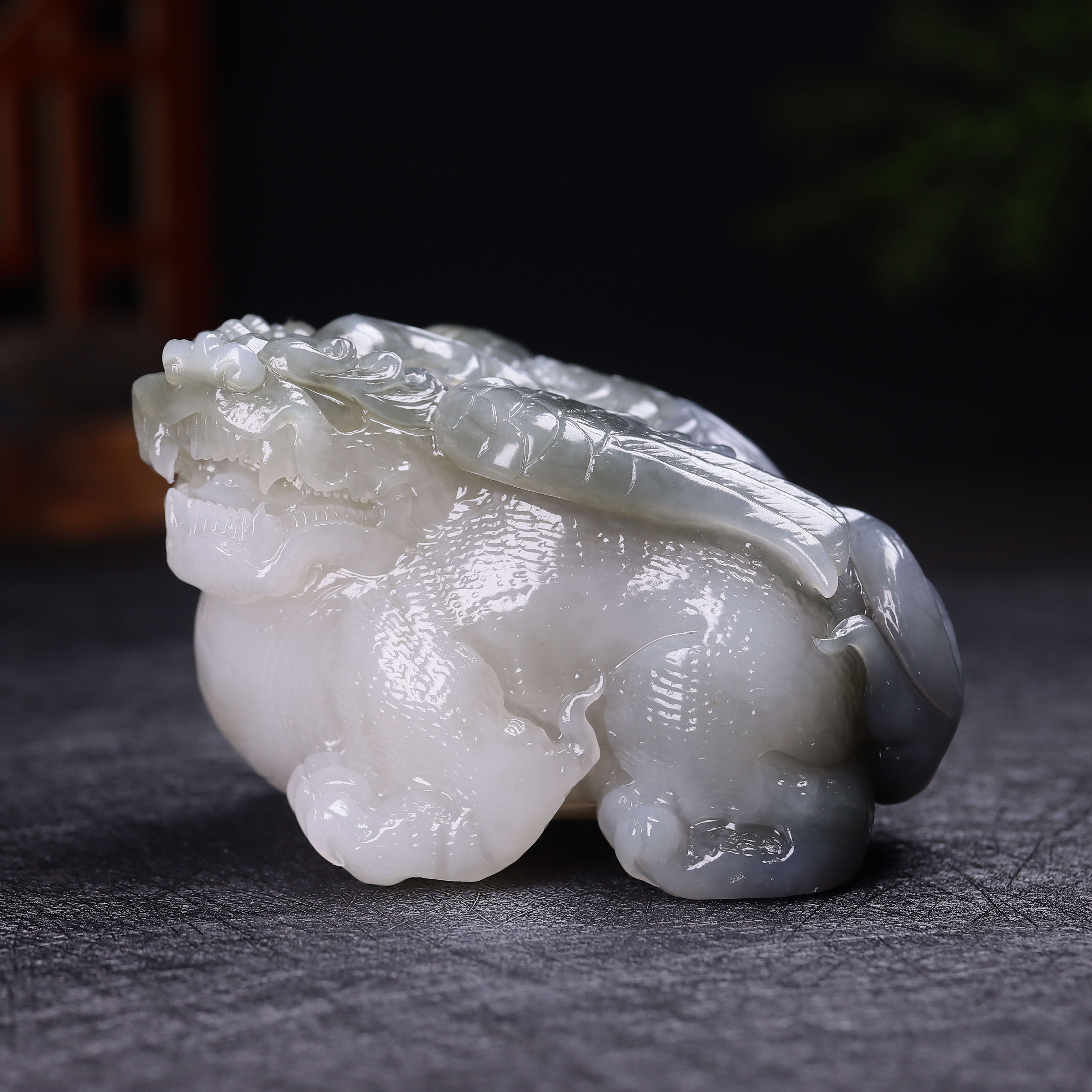 （古晨珠宝）青海和田玉烟紫飞天貔貅把件手玩摆件招财进宝426g
