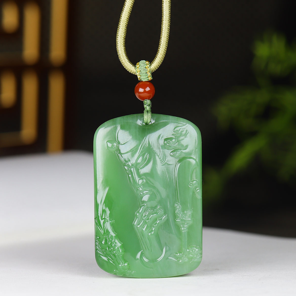 （古晨珠宝）俄罗斯和田玉碧玉关公挂件吊坠玉坠玉牌忠义千秋39g