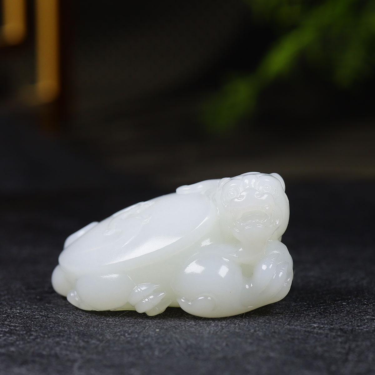 (古晨珠宝)新疆和田玉羊脂白玉龙龟把件手玩摆件万寿无疆95g