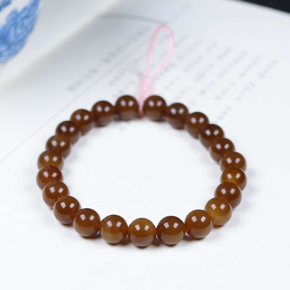 （古晨珠宝）新疆和田玉且末糖玉圆珠手串手链诸事如意17g8mm