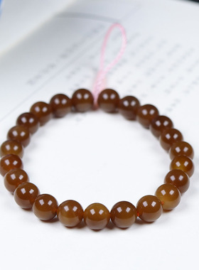 （古晨珠宝）新疆和田玉且末糖玉圆珠手串手链诸事如意17g8mm