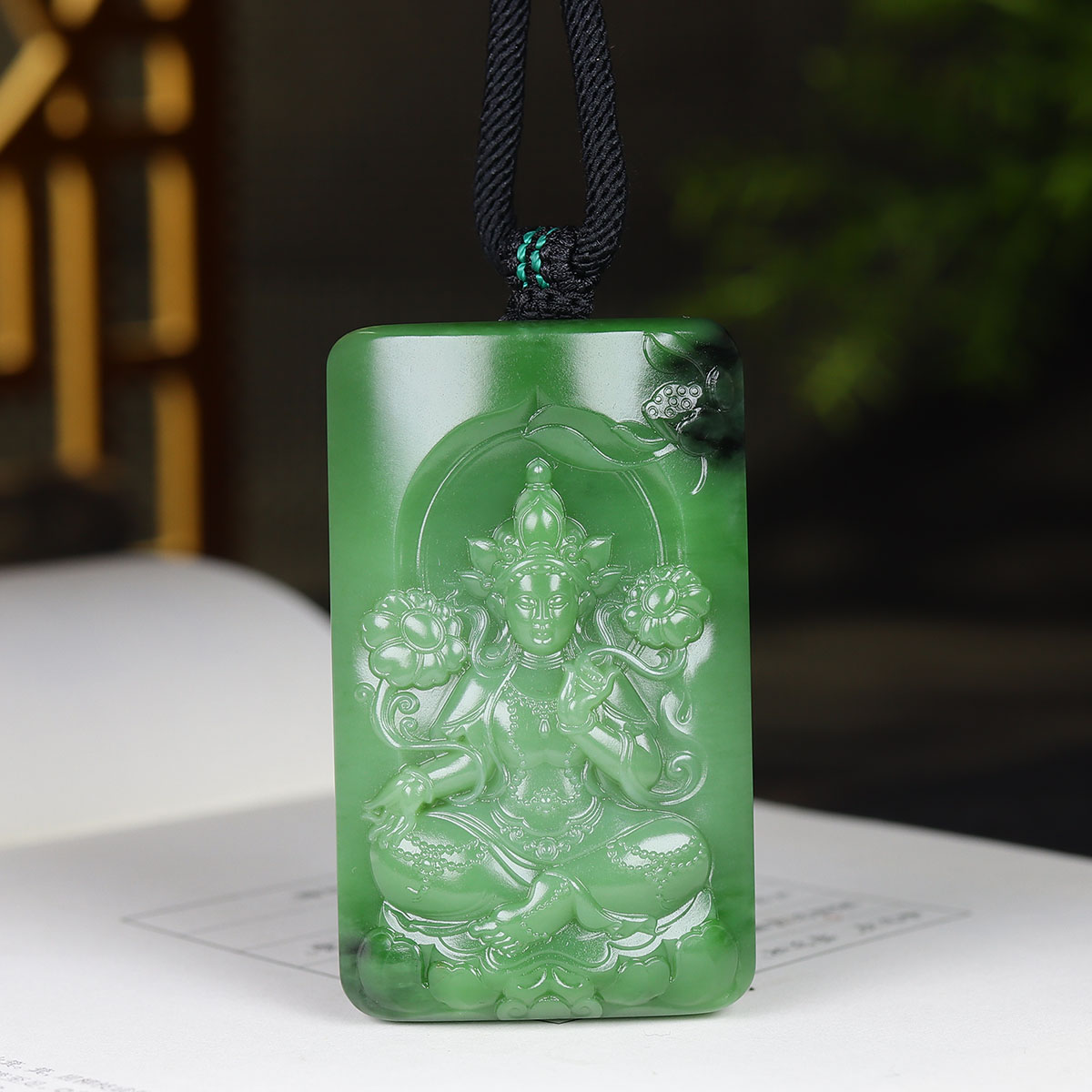 (古晨珠宝)俄罗斯和田玉碧玉度母挂件吊坠玉坠玉牌115g