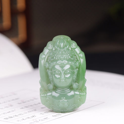 (古晨珠宝) 俄罗斯和田玉粉青碧玉观音挂件吊坠玉坠观音护佑29g