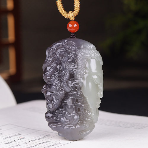 （古晨珠宝）青海和田玉烟紫佛魔挂件玉坠吊坠一念之间75g