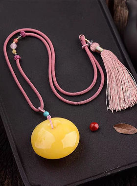 天然琥珀蜜蜡水滴吊坠平安扣女款真品公主扣挂绳毛衣链老蜜通用