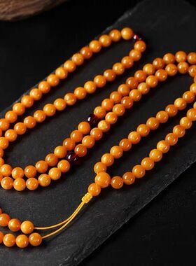 天然鸡油黄蜜蜡手串108颗佛珠琥珀圆珠多圈手链手串男女项链