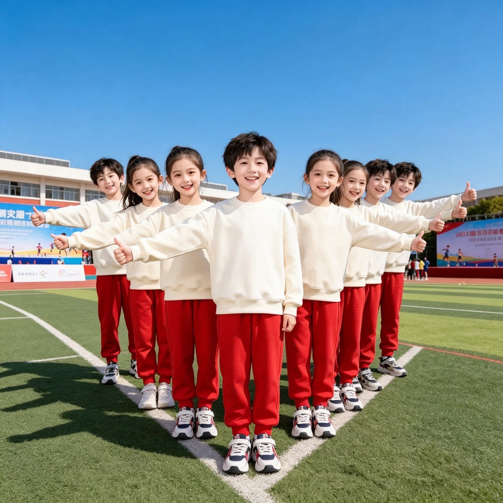 儿童套装糖果色卫衣小学中学生运动会班服白色长裤白色上衣活动服