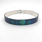 嘻哈街舞团雷鬼原创设计定制宽项圈蓝绿幻彩真皮颈带颈链穿搭达人