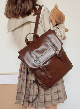 ClakaMke日系JK制服双肩包学院风背包复古软皮女包剑桥书包电脑包