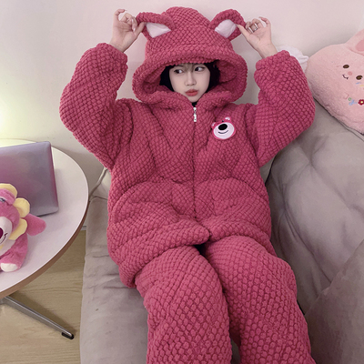 三层夹棉超厚睡衣女保暖家居服