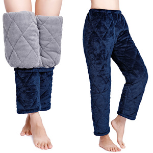 冬季中老年女士加厚睡裤珊瑚绒夹棉睡裤加肥加大码女长裤家居裤