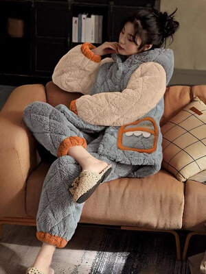 珊瑚绒睡衣女秋冬季夹棉套装