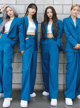 宇宙少女kpop打歌服女团风韩舞同款蓝色爵士舞表演出舞台西服套装