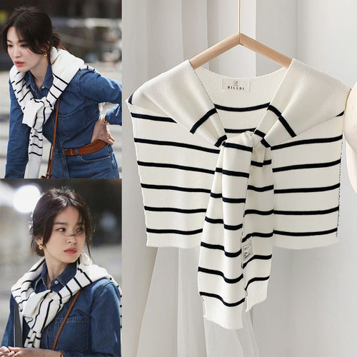 乔妹黑白条纹披肩针织搭肩假领子