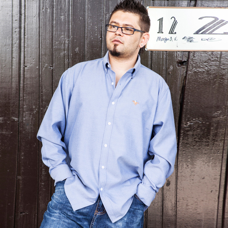 加肥加大胖子男式秋装长袖衬衫