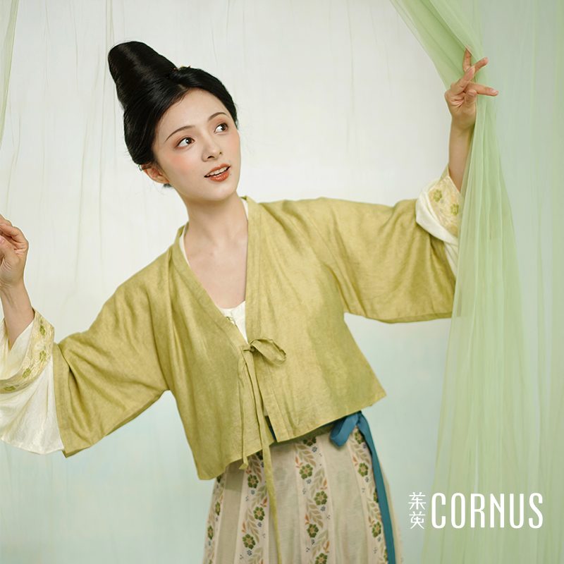 茱萸CORNUS 宣纸肌理炒色武周背子 汉服唐女装对襟国风日常短上衣