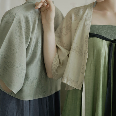 茱萸CORNUS 定窑花草团纹武周背子 炒色天丝亚麻齐胸背带十破裙