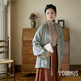 素中式 印花针织汉服元 国风日常秋冬外套 雪中仙大襟袄 茱萸CORNUS