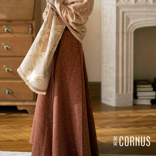 茱萸CORNUS 粗纺金丝羊毛时装破裙 汉元素新中式汉服通勤女装裙子