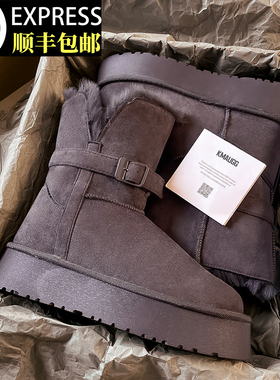 羊皮毛一体灰色厚底雪地靴女款冬季两穿高筒骑士棉靴加绒保暖棉鞋
