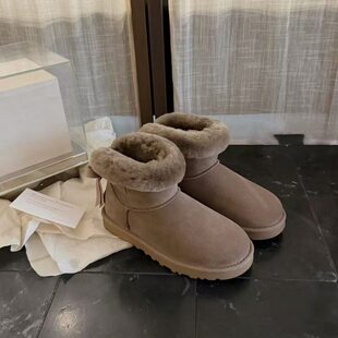官方休闲时尚雪地靴女2026冬季皮毛一体后蝴蝶结百搭保暖短靴