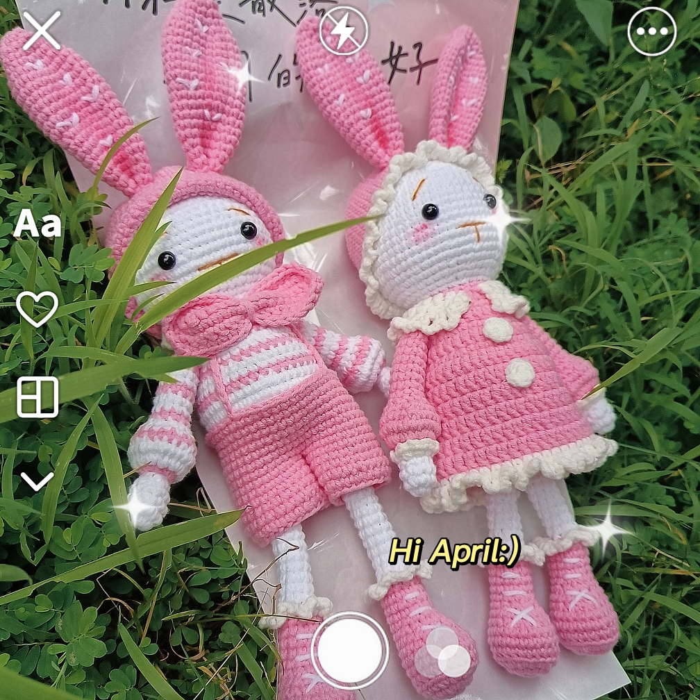 DIY手工精灵兔情侣兔长耳兔娃娃毛线玩偶钩织成品情侣礼物一个价