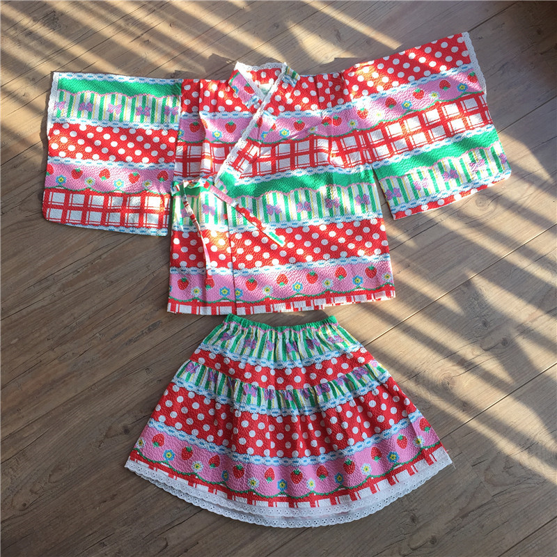 儿童和服纯棉日式套装泡泡家居服樱花祭日本睡衣夏季和服上衣半裙
