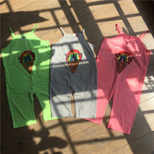 儿童背带裤纯棉男女童休闲长裤子宝宝九分裤糖果色裤子9分轻薄夏