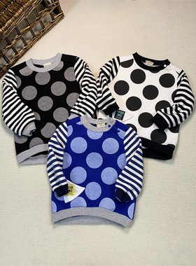 外贸原单mother goos*儿童加绒卫衣春秋冬季男童女童绒衫加厚波点