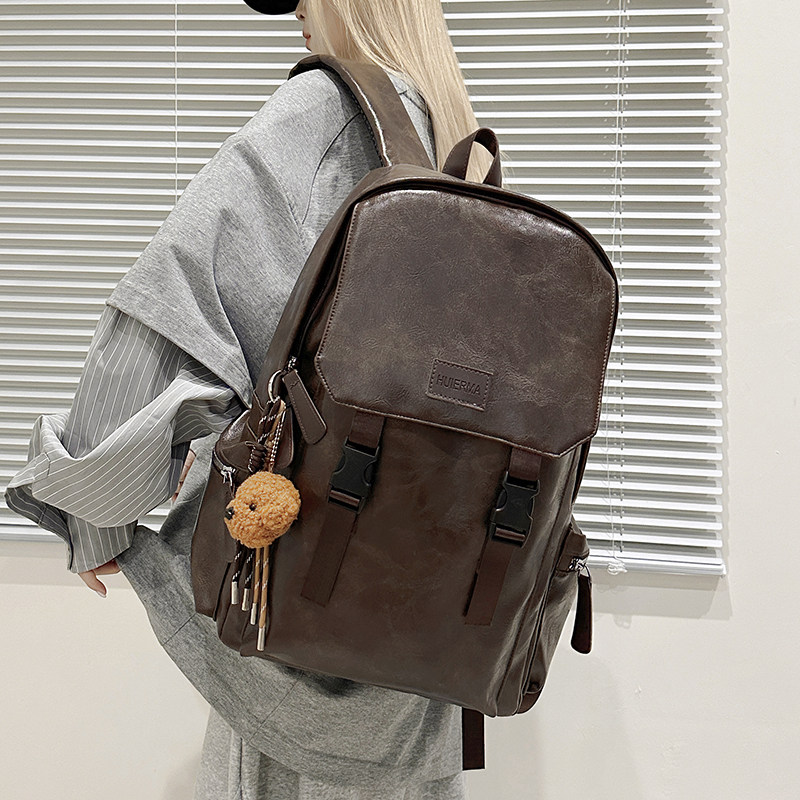 棕色复古皮质双肩包男女同款大容量通勤防盗电脑背包高中学生书包,箱包皮具/热销女包/男包,双肩背包,淘宝优惠券,粉丝福利购,淘宝优惠卷