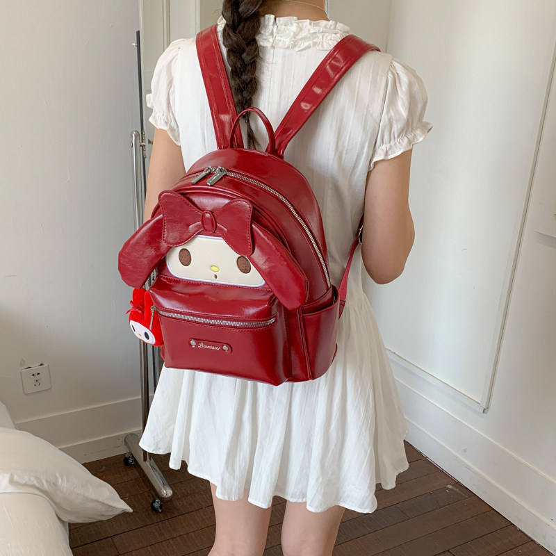 韩版高颜值红色卡通双肩包女孩子可爱旅行背包学院风女生上课背包