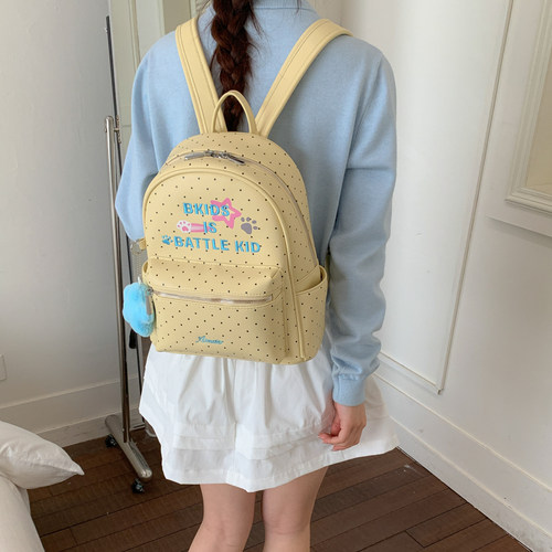 韩国波点印花双肩包女旅游轻便超好看黄色小书包时髦字母刺绣背包