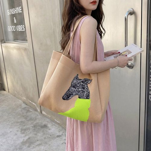 韩国个性托特包女创意灵缇犬包包轻奢小众高级感飞织购物袋通勤包