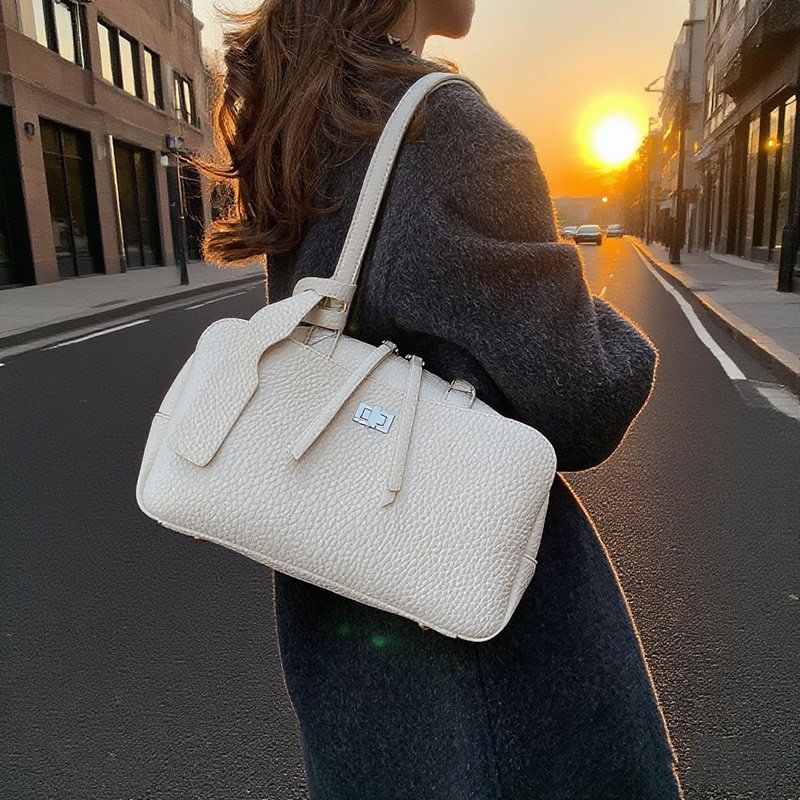 法国小众轻奢荔枝纹保龄球包女高级感手提托特包极简风锁扣腋下包,箱包皮具/热销女包/男包,托特包,淘宝优惠券,粉丝福利购,淘宝优惠卷