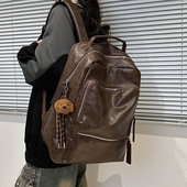 美拉德大容量复古电脑双肩包校园大学生书包软皮质潮流街头大背包