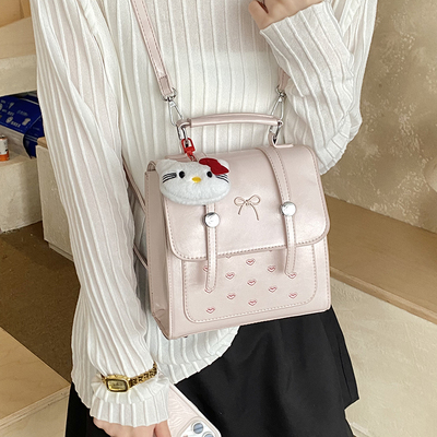 小清新设计爱心绣花双肩包女韩版蝴蝶结单肩小方包旅游用小型背包