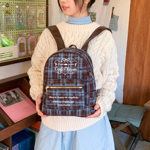 韩国少女格子双肩包学院风百搭闺蜜小书包女蝴蝶结印花学生党背包