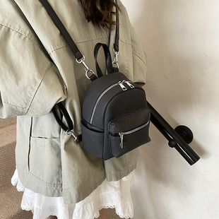 韩国小众设计皮质布纹双肩包软皮小巧型迷你背包韩系简约小型包包