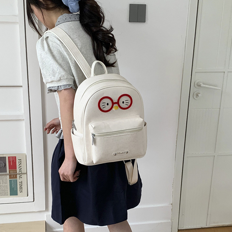 韩系卡通眼镜小熊双肩包女学生党可爱小鸡书包大容量通勤旅行背包